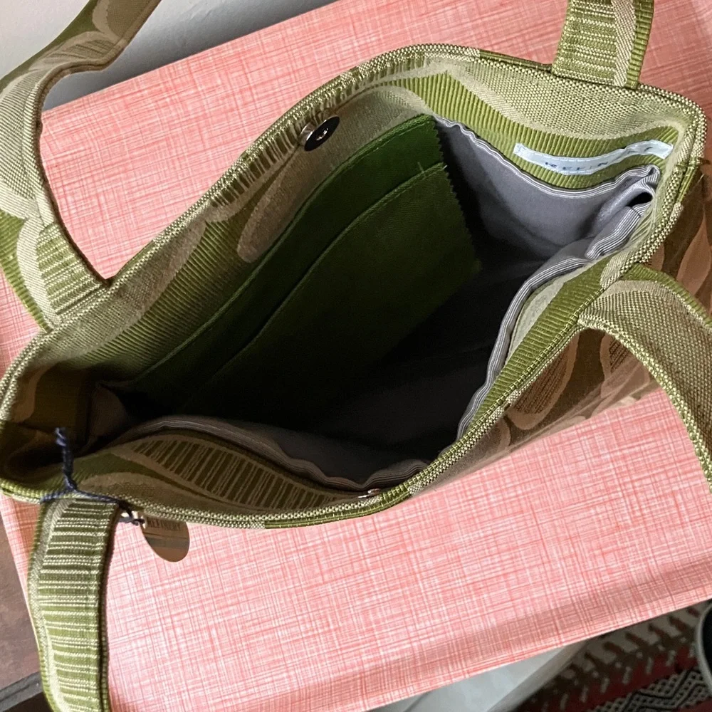 Refinery Green Osmosis Retro Patterned Trapezoid Shoulder Tote Bag Handmade - Picture 7 of 16